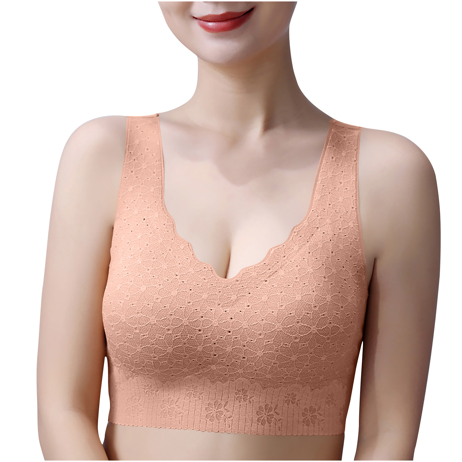 Bigersell Full Figure Bras for Women Plus Size Sale Sports Bras for Girls Balconette Bra Style B2183 V-Neck Lightly Lined Bras Pull-On Bra Closure Regular Size Tshirt Bras No Underwire Orange L